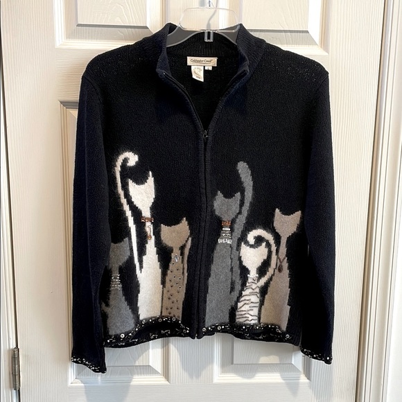 Coldwater Creek Sweaters - Coldwater Creek Black and Gray Cat Cardigan
